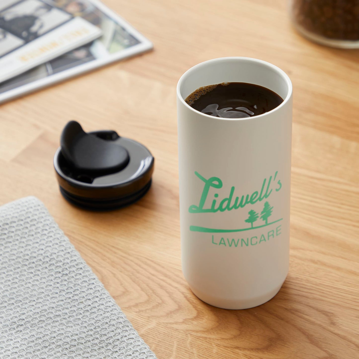 Front View of White Seneca Tumbler 16oz w/ Ceramic Lid & Lining plain