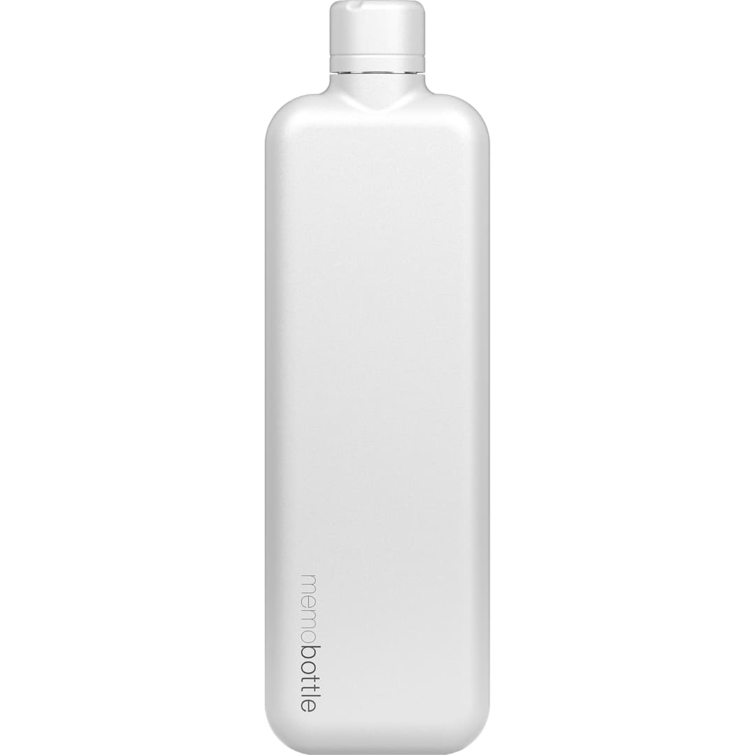 Front View of White SLIM Stainless Steel memobottle plain