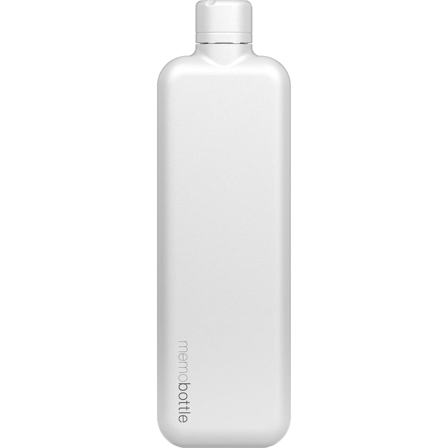 Front View of White SLIM Stainless Steel memobottle plain