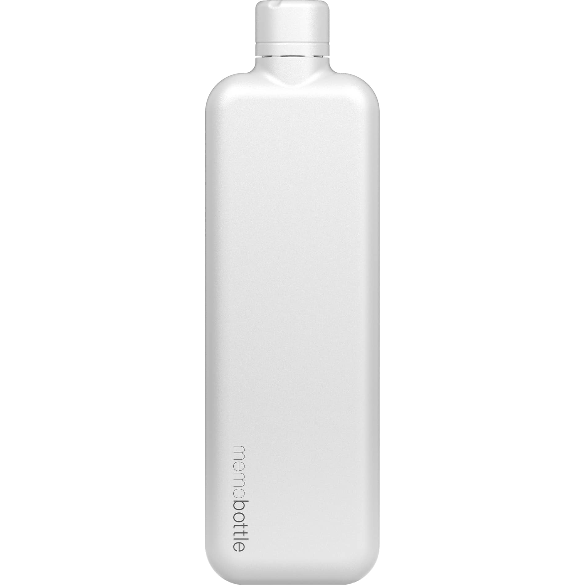 Front View of White SLIM Stainless Steel memobottle plain