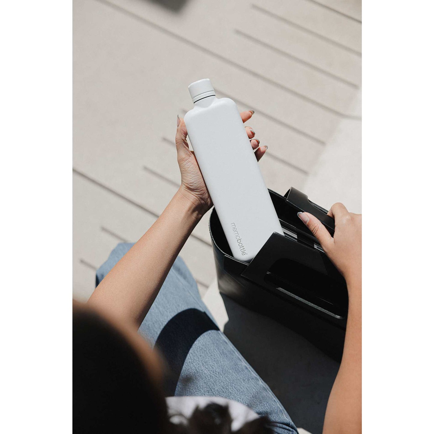Front View of White SLIM Stainless Steel memobottle plain