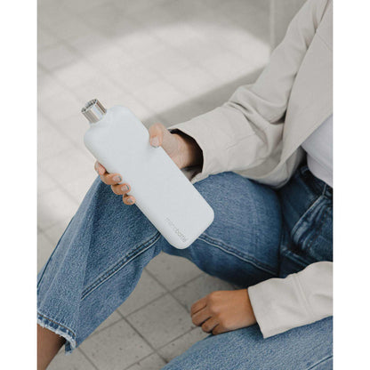 Front View of White SLIM Stainless Steel memobottle plain