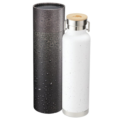 Front View of White Speckled Thor Bottle 22oz With Cylindrical Box plain