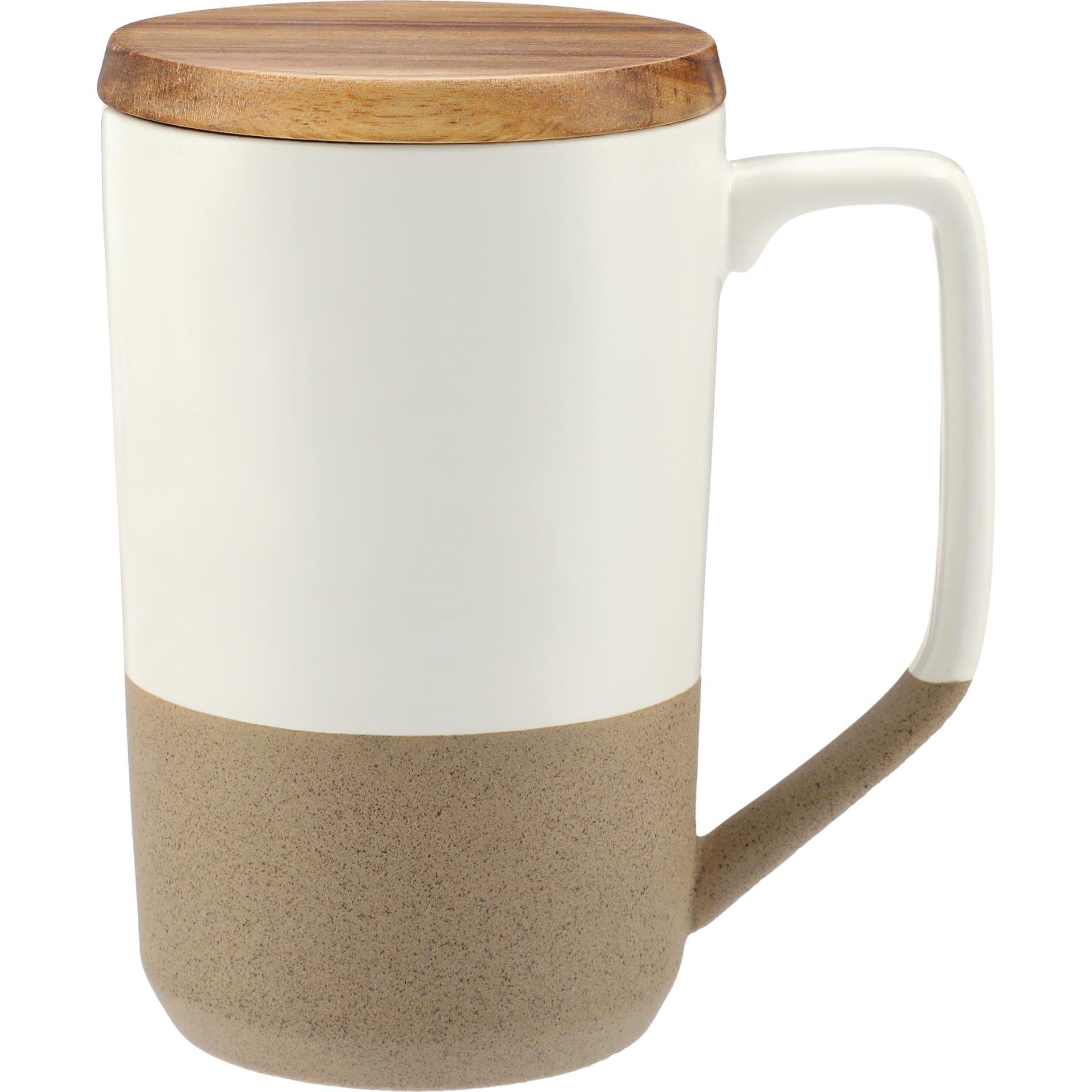 Front View of White Tahoe Tea & Coffee Ceramic Mug with Wood Lid 16oz plain