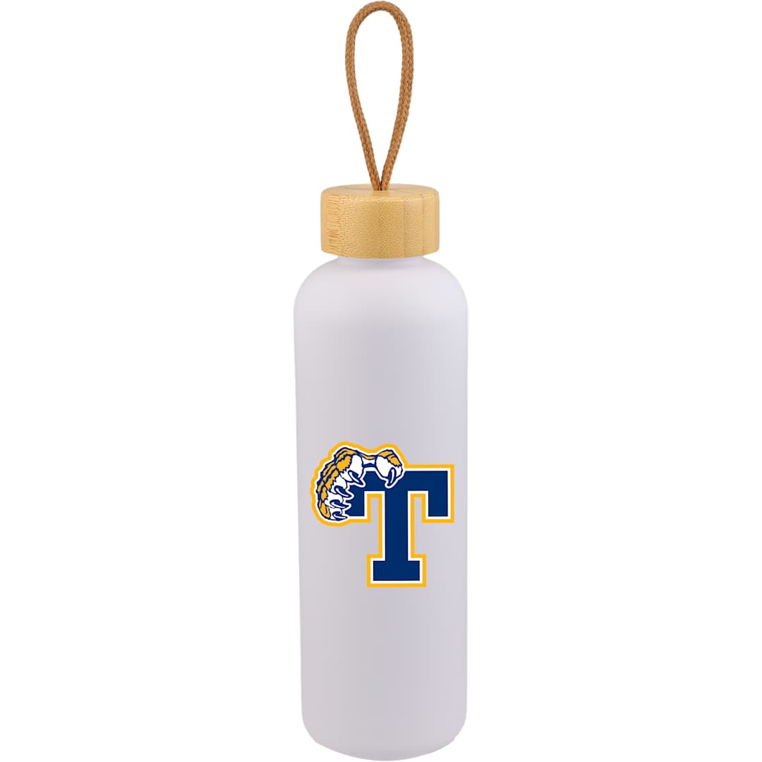 Front View of White Tania Recycled Bottle w/ FSC® Bamboo Lid 26oz