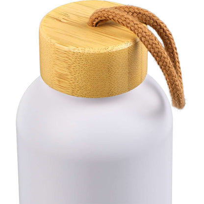 Front View of White Tania Recycled Bottle w/ FSC® Bamboo Lid 26oz