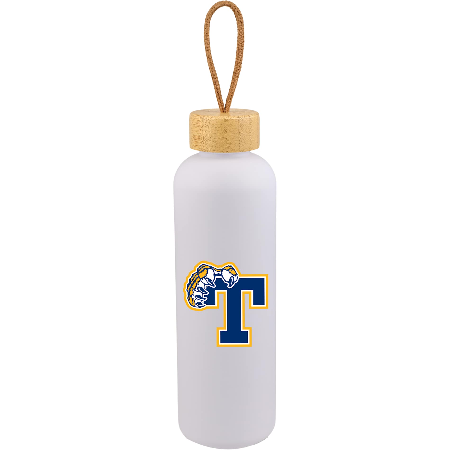 Front View of White Tania Recycled Bottle w/ FSC® Bamboo Lid 26oz