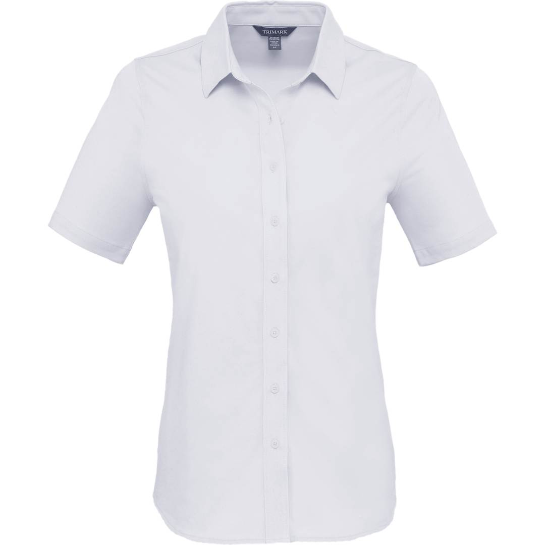 Front View of White TATRA Eco Short Knit Button Up Sleeve Shirt - Women's plain
