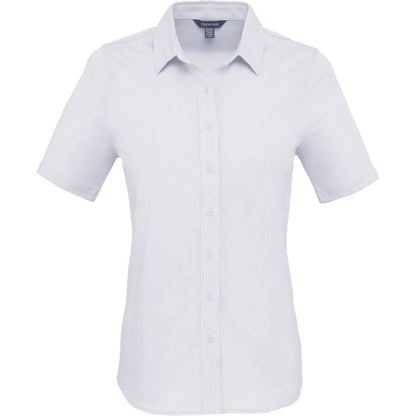 Front View of White TATRA Eco Short Knit Button Up Sleeve Shirt - Women's plain