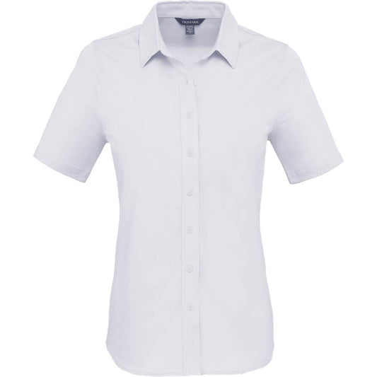 Front View of White TATRA Eco Short Knit Button Up Sleeve Shirt - Women's plain