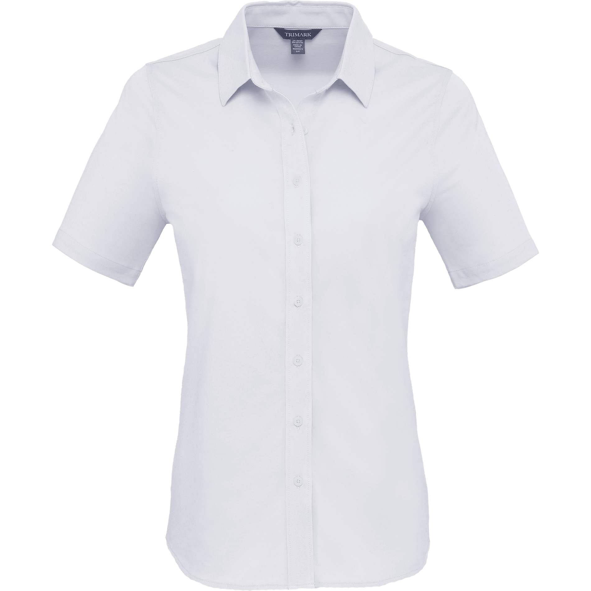 Front View of White TATRA Eco Short Knit Button Up Sleeve Shirt - Women's plain