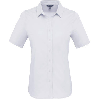 Front View of White TATRA Eco Short Knit Button Up Sleeve Shirt - Women's plain