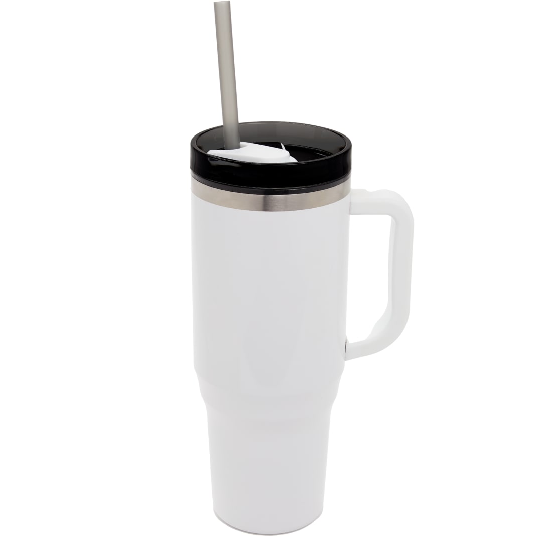 Front View of White Thor 40oz Straw Tumbler plain