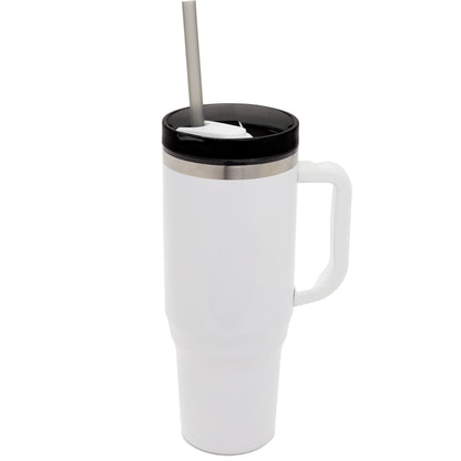 Front View of White Thor 40oz Straw Tumbler plain