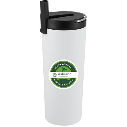 Front View of White Thor Copper Insulated Tumbler 24oz Flip Straw Lid
