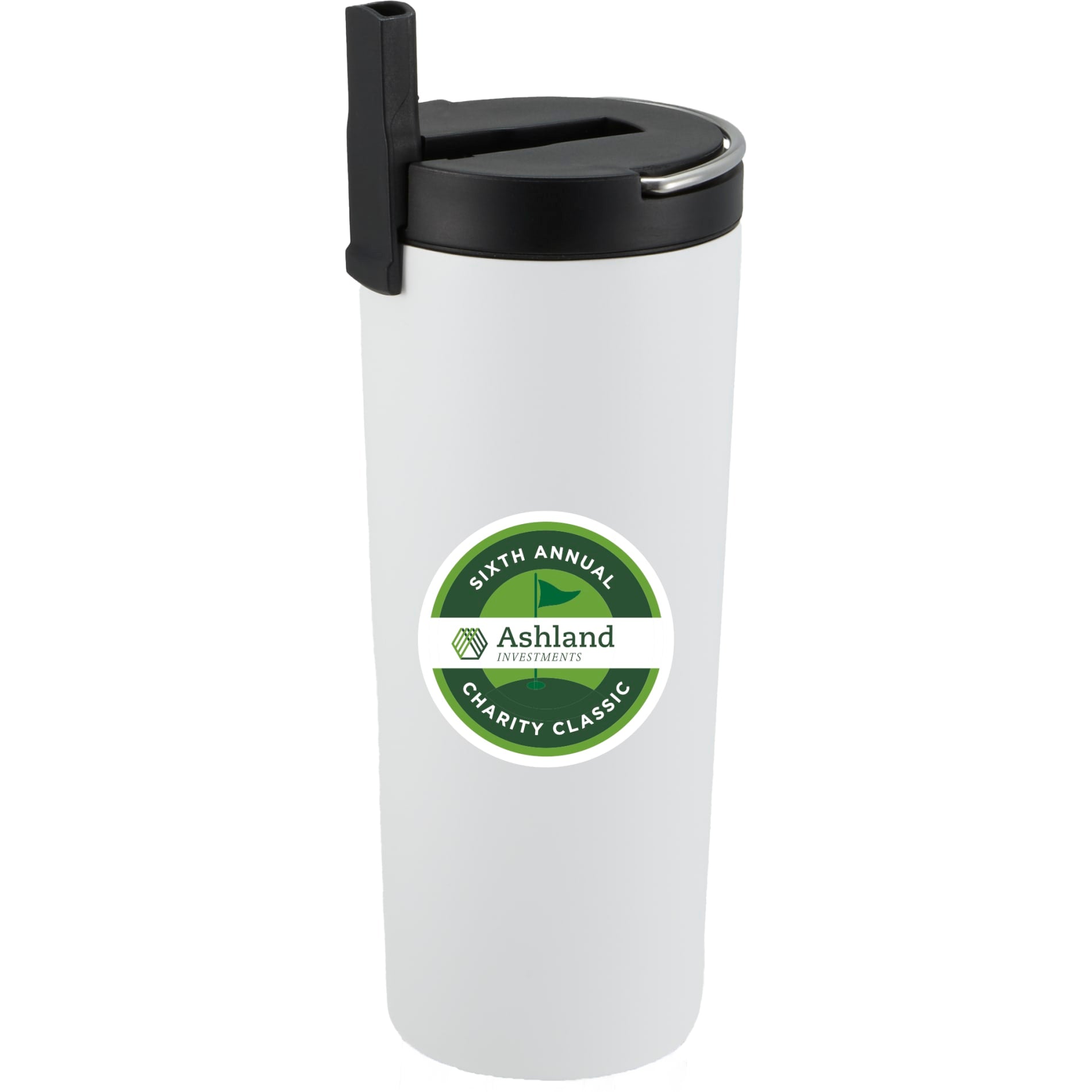 Front View of White Thor Copper Insulated Tumbler 24oz Flip Straw Lid