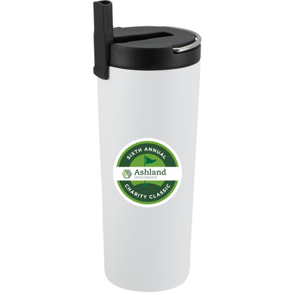 Front View of White Thor Copper Insulated Tumbler 24oz Flip Straw Lid