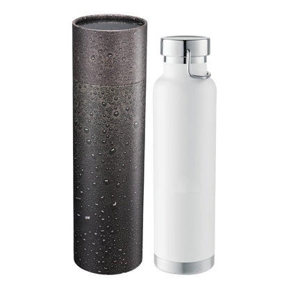 Front View of White Thor Copper Vac Bottle 22oz With Cylindrical Box plain