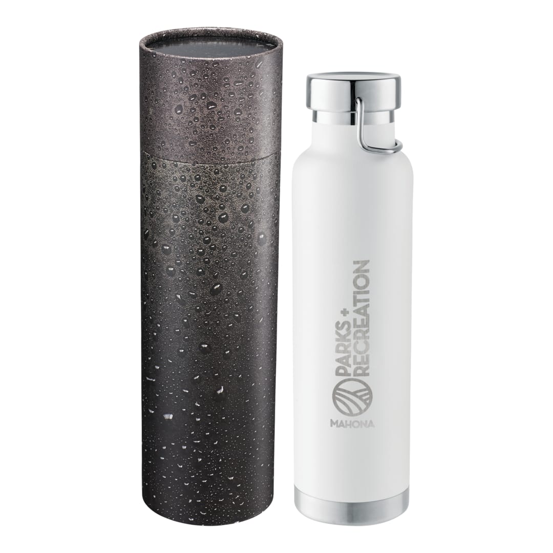 Front View of White Thor Copper Vac Bottle 22oz With Cylindrical Box