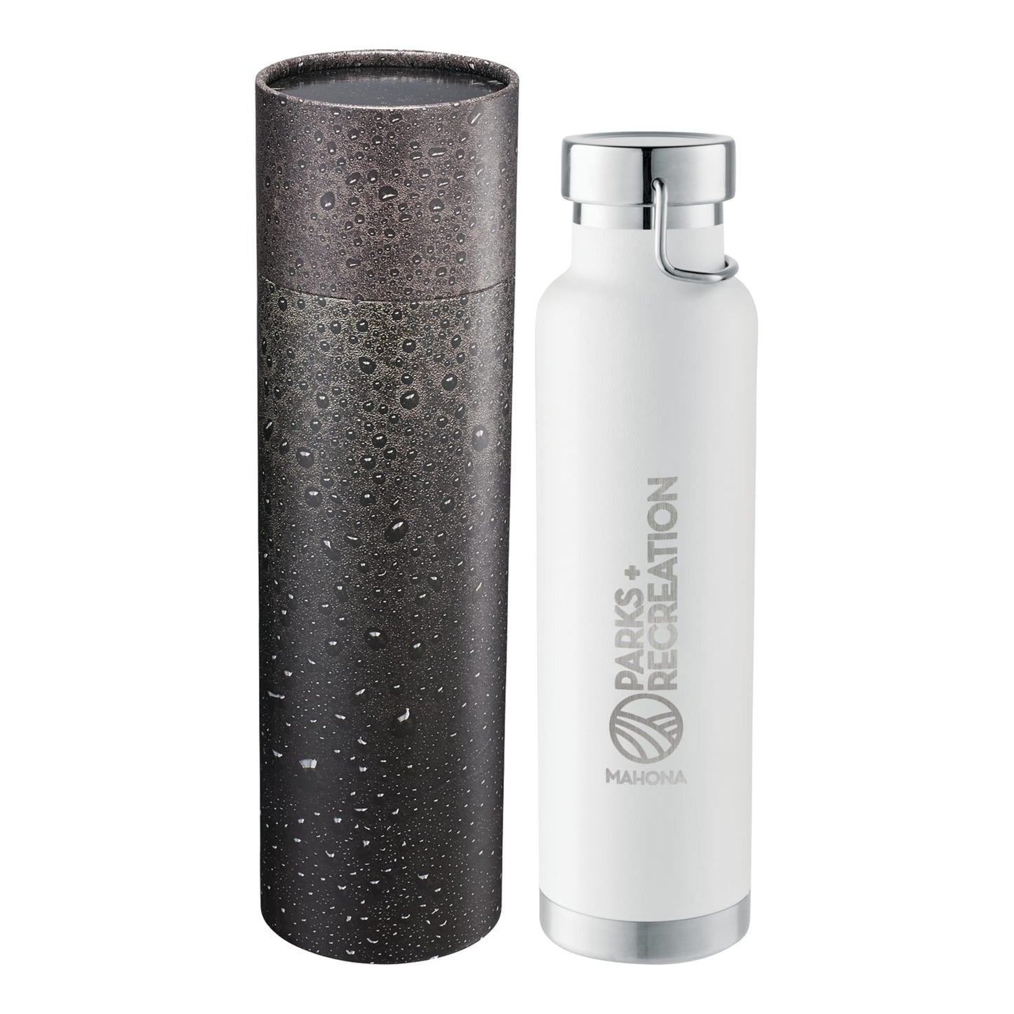 Front View of White Thor Copper Vac Bottle 22oz With Cylindrical Box
