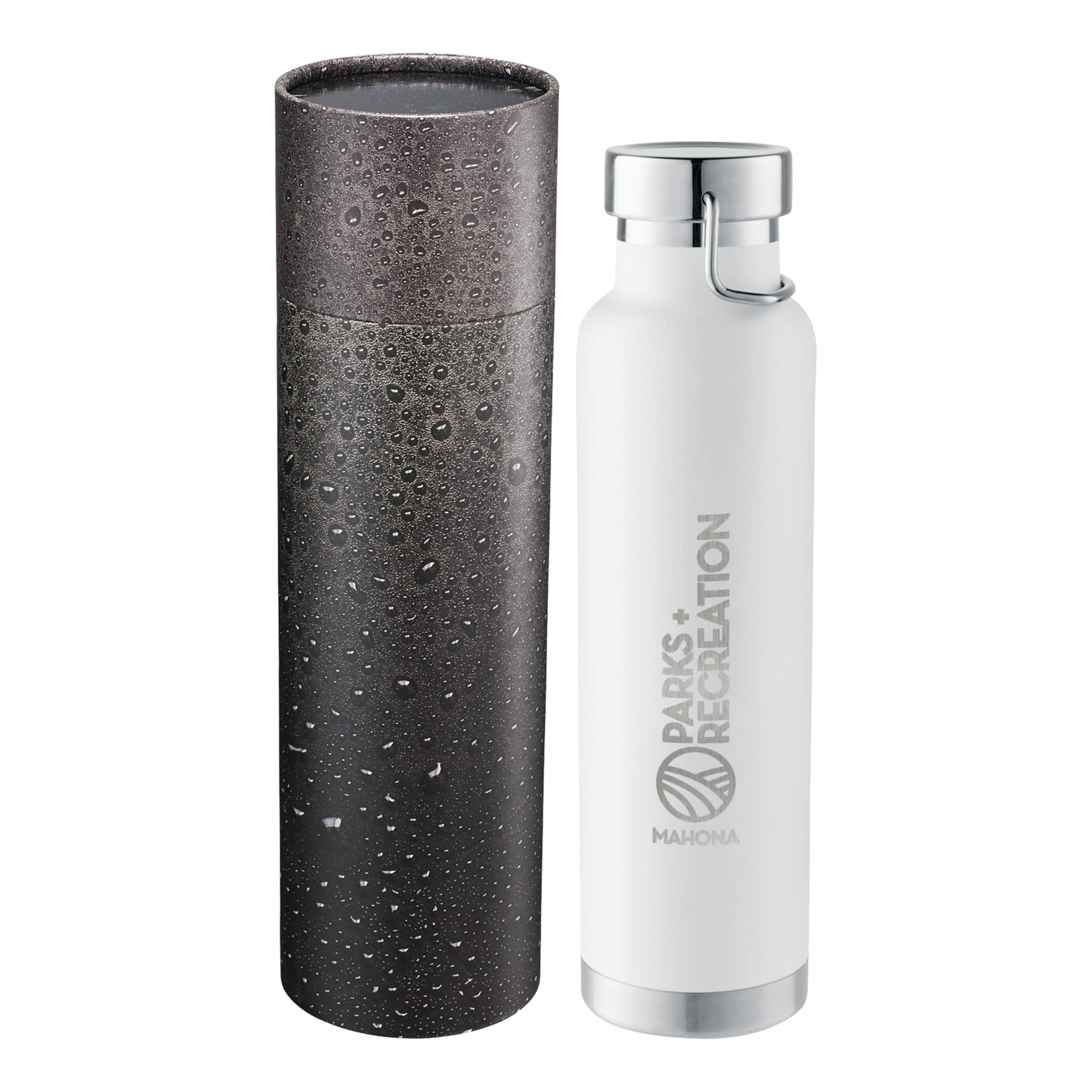 Front View of White Thor Copper Vac Bottle 22oz With Cylindrical Box