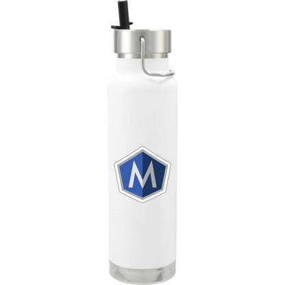 Front View of White Thor Copper Vacuum Insulated Bottle 25oz Straw Lid