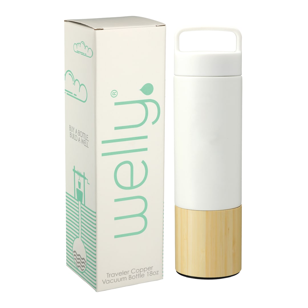 Front View of White Welly® Traveler Copper Vacuum Bottle 18oz w/ GB plain