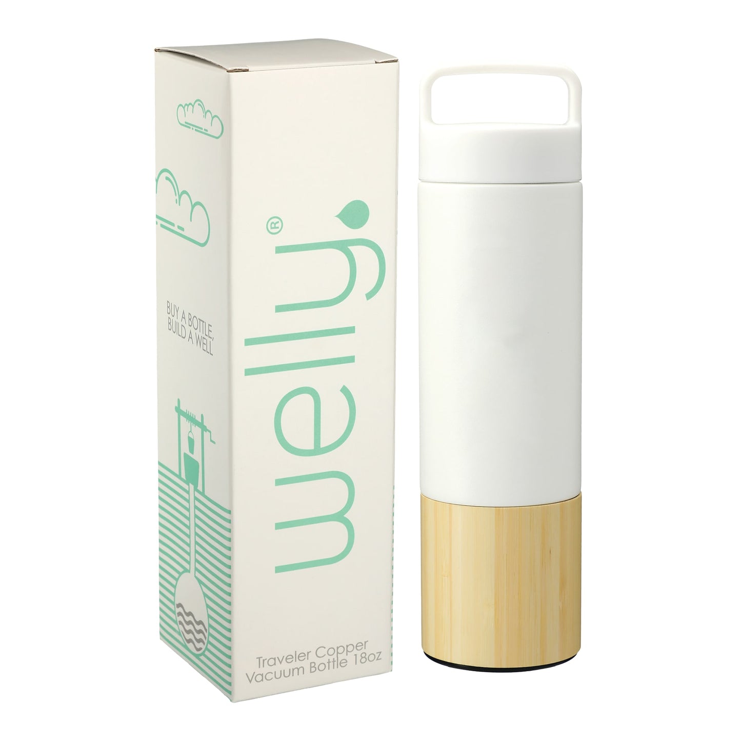 Front View of White Welly® Traveler Copper Vacuum Bottle 18oz w/ GB plain