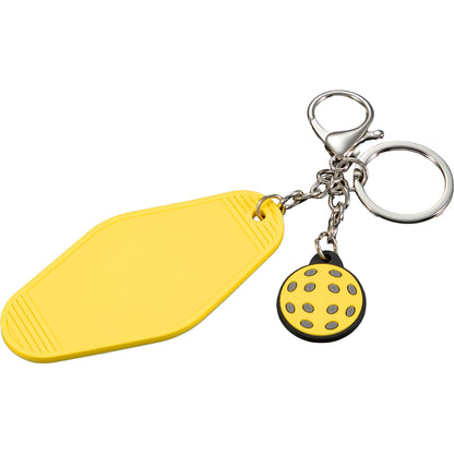 Front View of Yellow Pickleball Motel Keychain plain