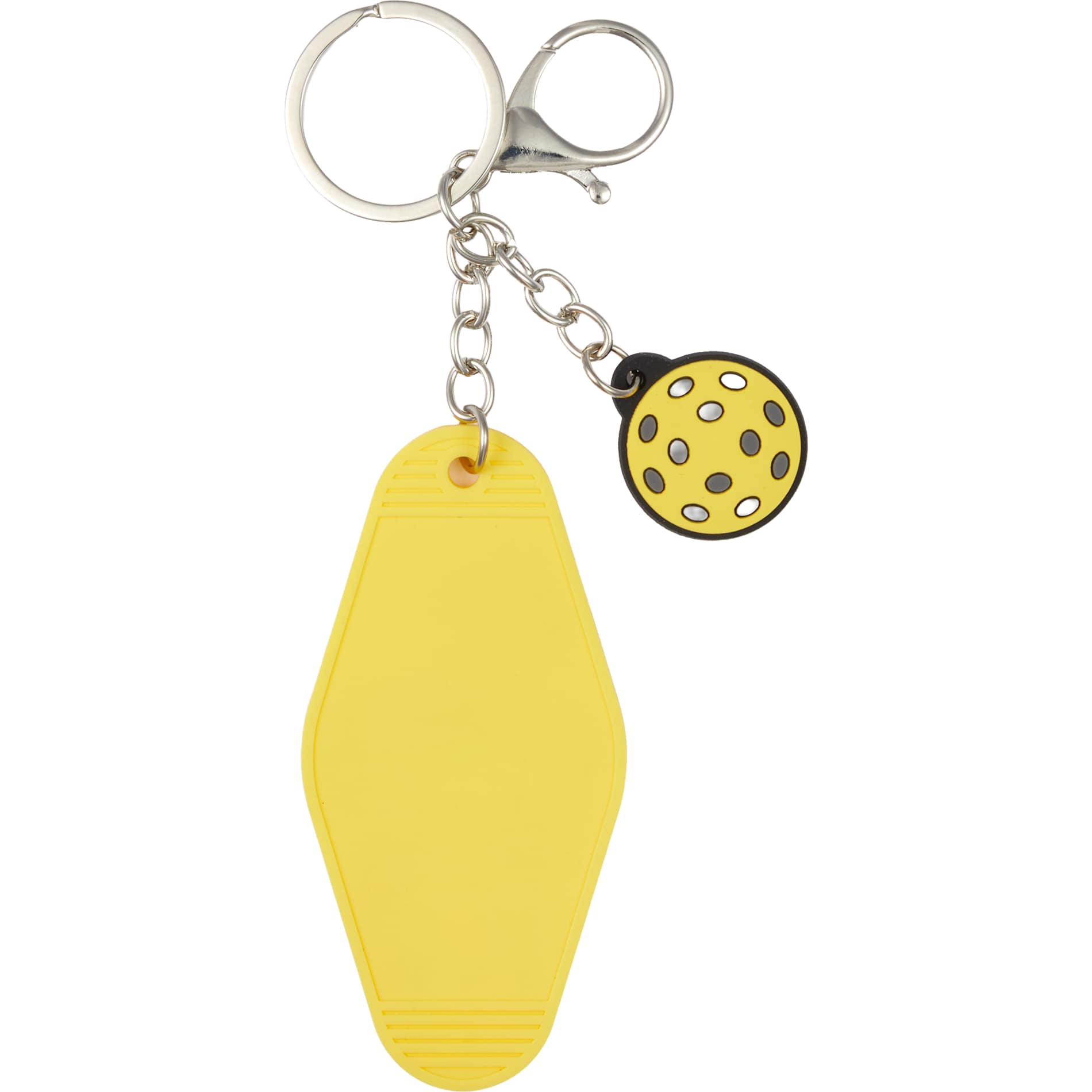 Front View of Yellow Pickleball Motel Keychain plain