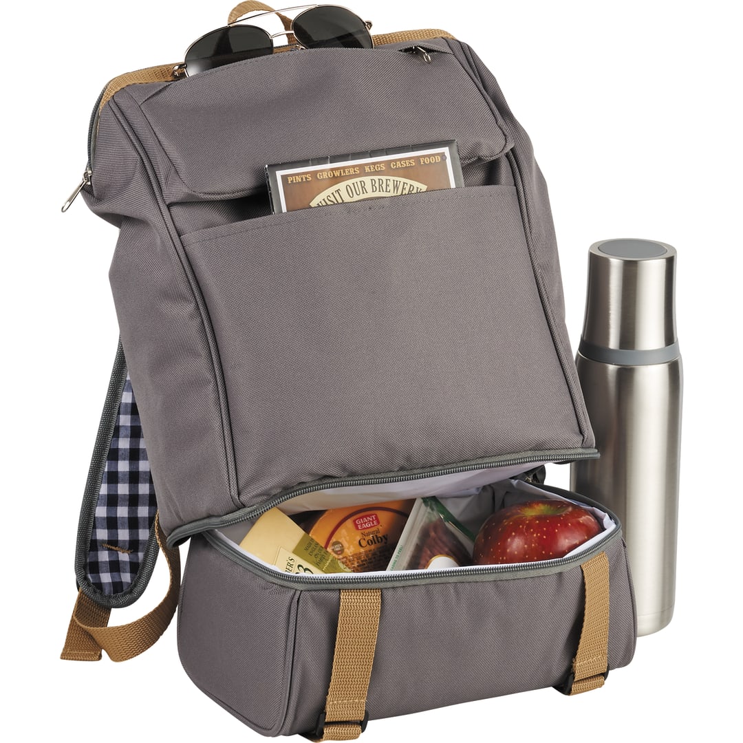 Gray Café Picnic Backpack for Two plain