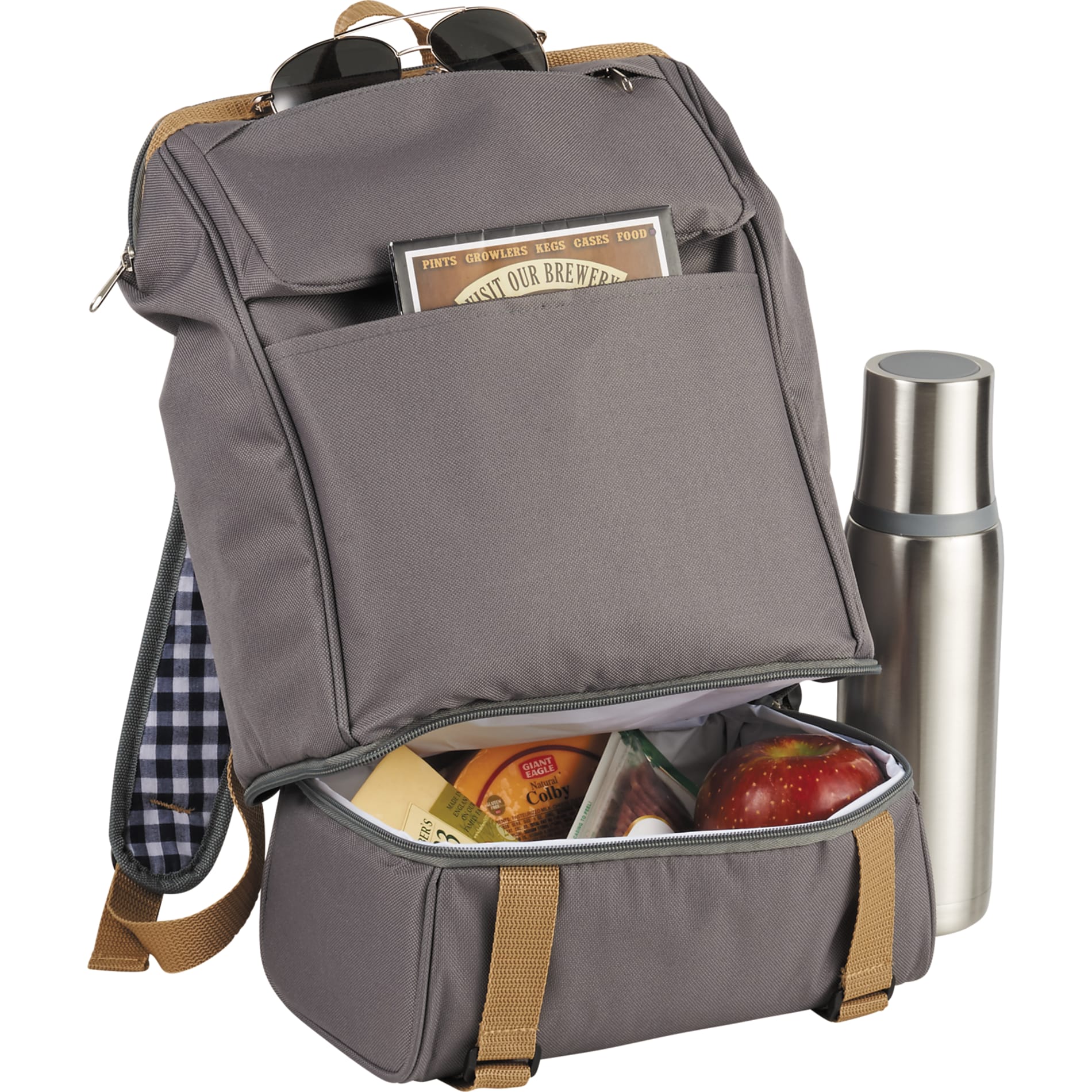 Gray Café Picnic Backpack for Two plain