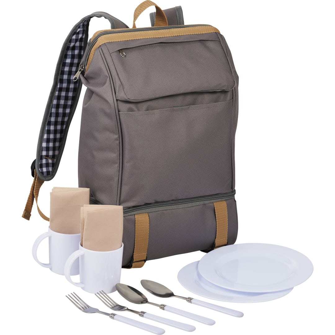 Gray Café Picnic Backpack for Two plain