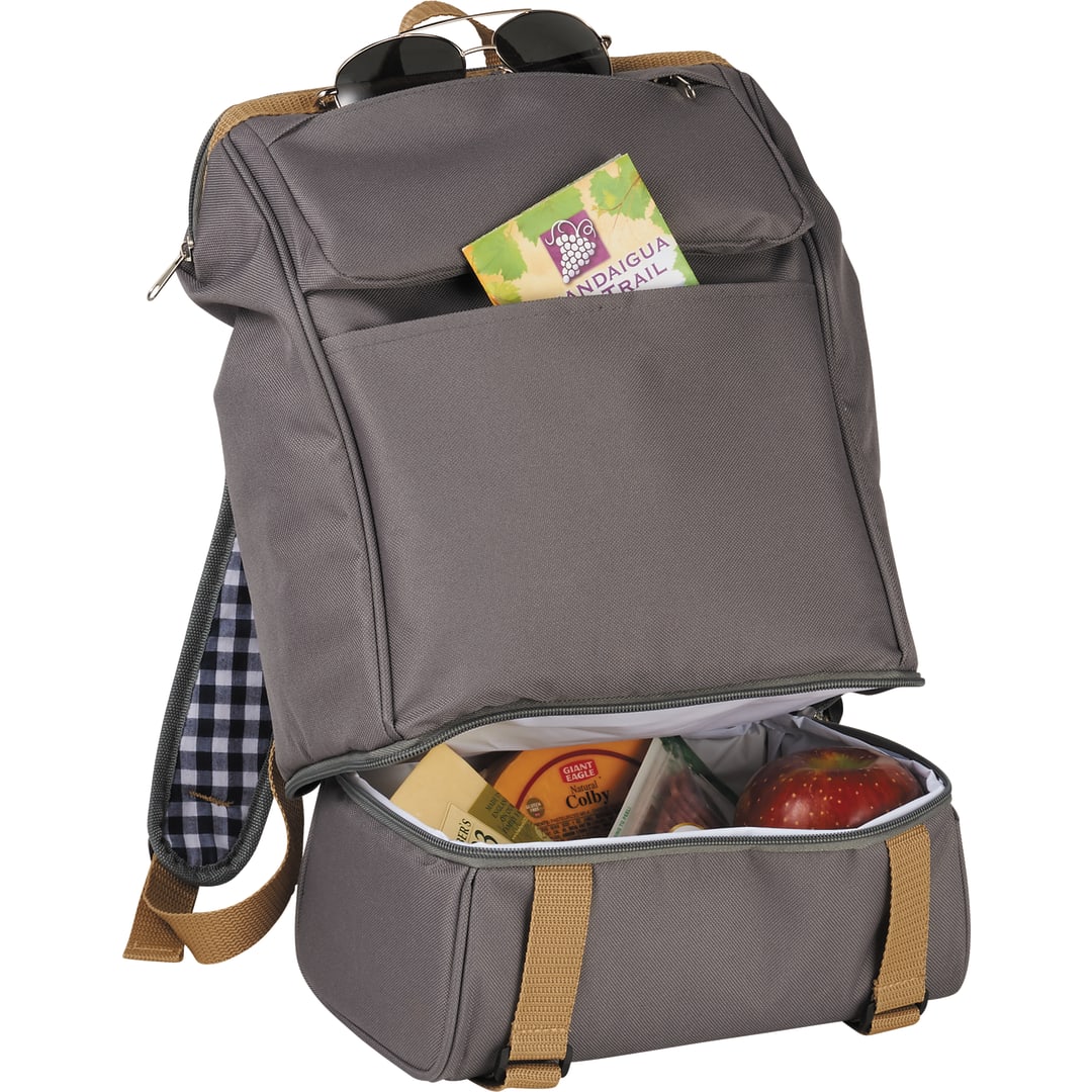 Gray Café Picnic Backpack for Two plain