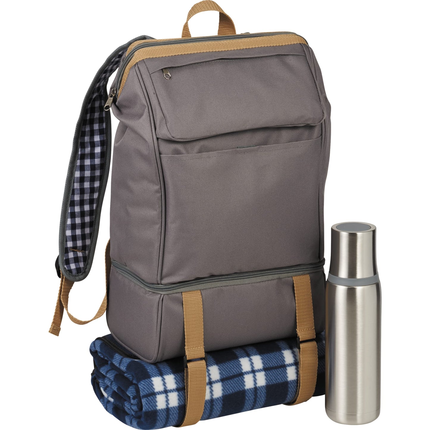 Gray Café Picnic Backpack for Two plain