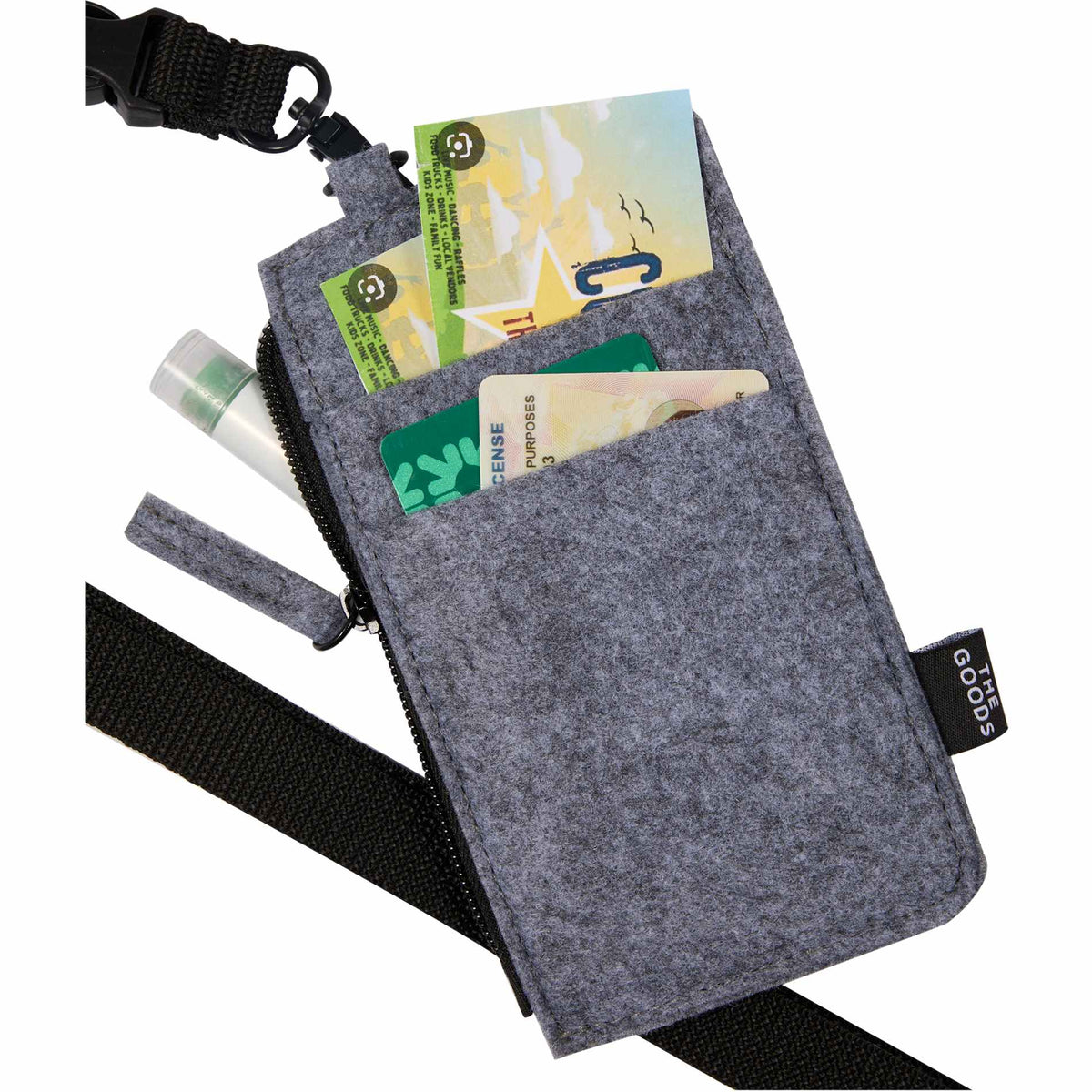 Gray THE GOODS™ Recycled Felt Lanyard Wallet plain