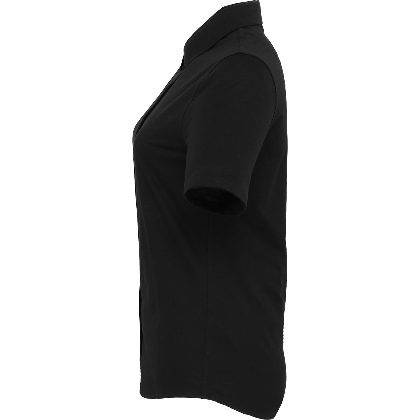 Left View of Black TATRA Eco Short Knit Button Up Sleeve Shirt - Women's plain
