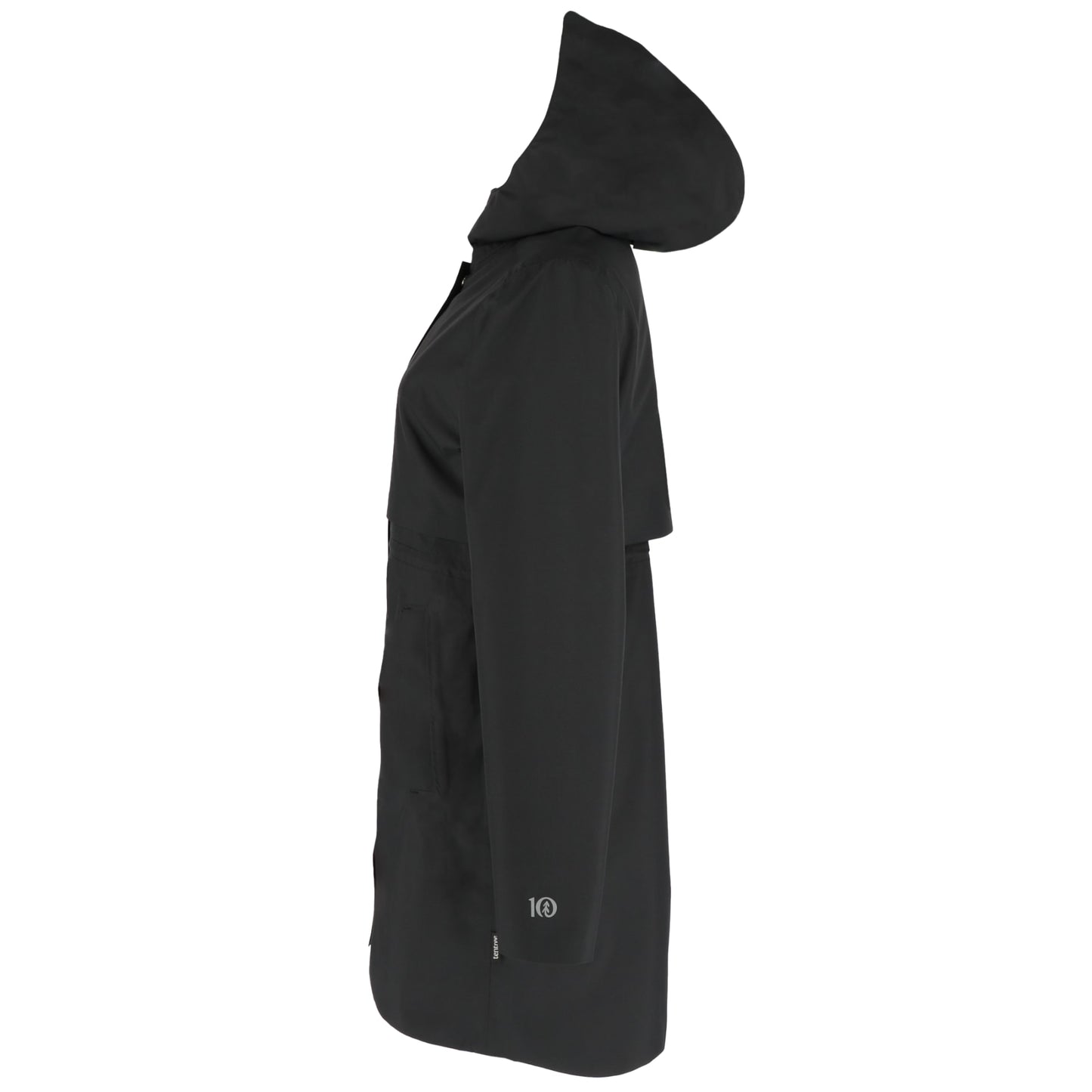 Left View of Black tentree Nimbus Long Rain Jacket - Women's plain