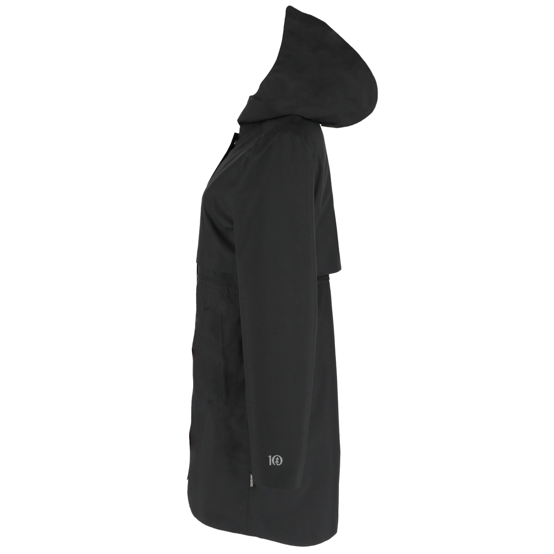 Left View of Black tentree Nimbus Long Rain Jacket - Women's plain