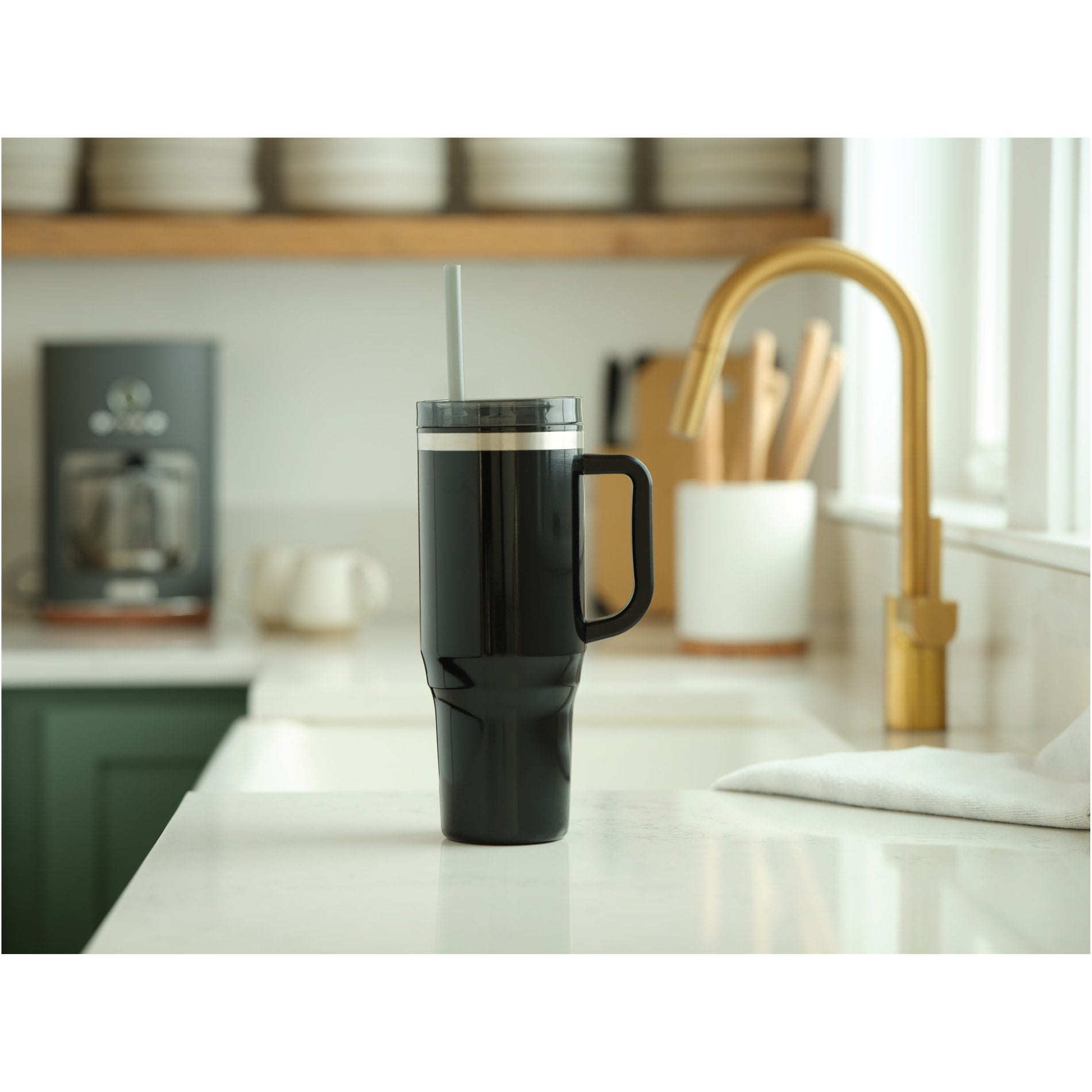 Left View of Black Thor 40oz Straw Tumbler plain
