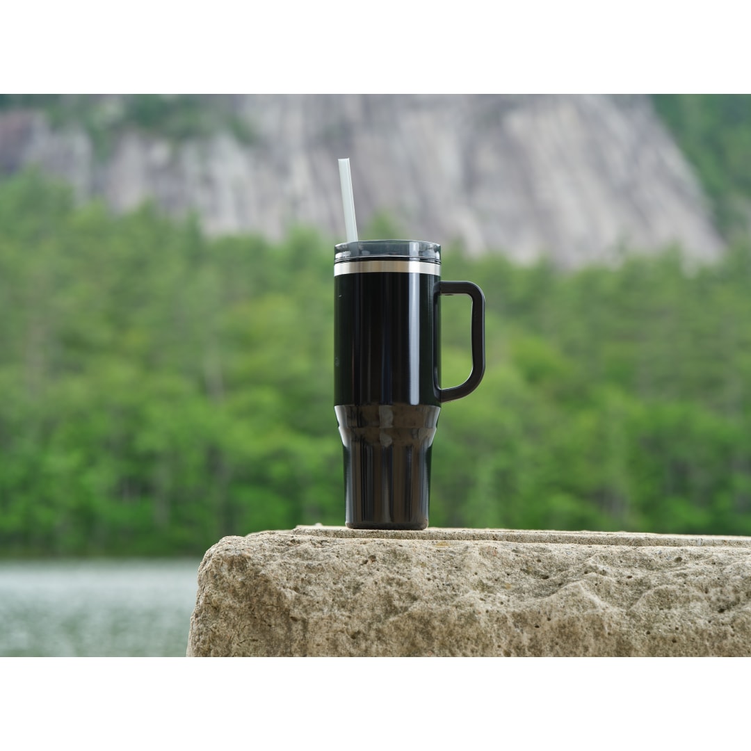 Left View of Black Thor 40oz Straw Tumbler plain