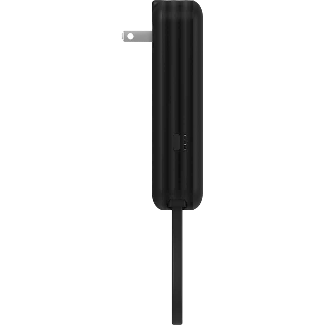 Left View of Black Wally Pro 20 5000 mAh Powerbank and Wall Charger plain