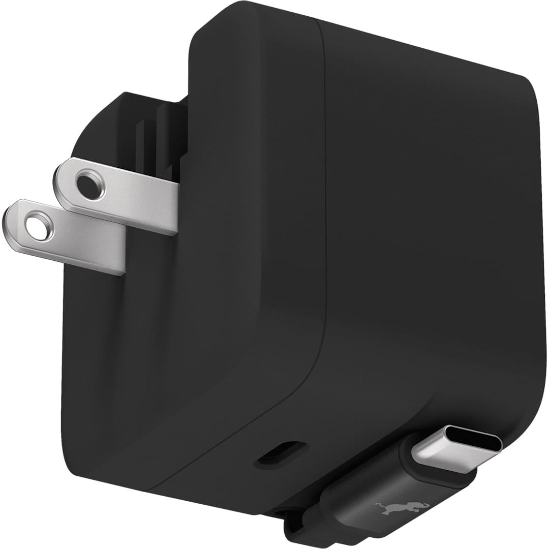 Left View of Black Wally Stretch 35 Wall Charger with cable