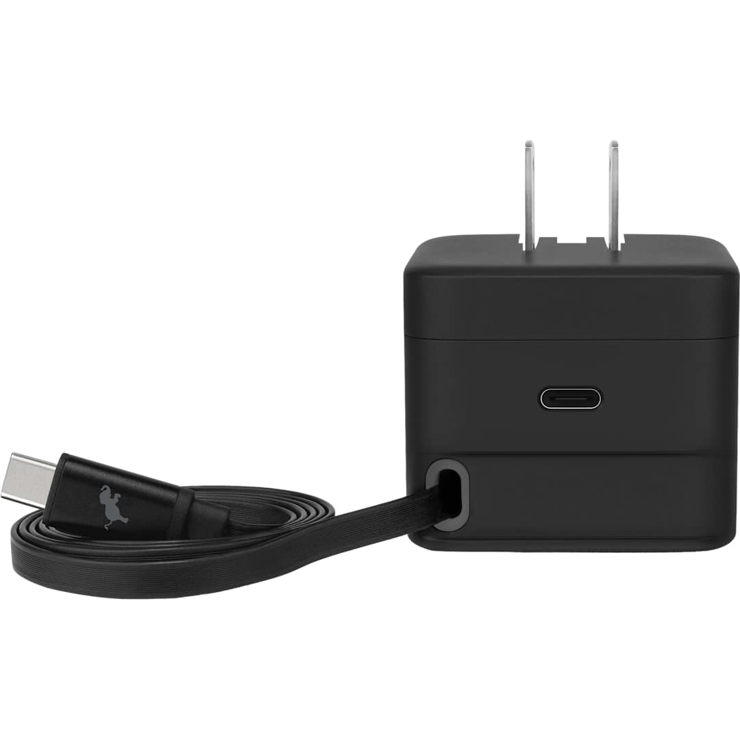 Left View of Black Wally Stretch 35 Wall Charger with cable