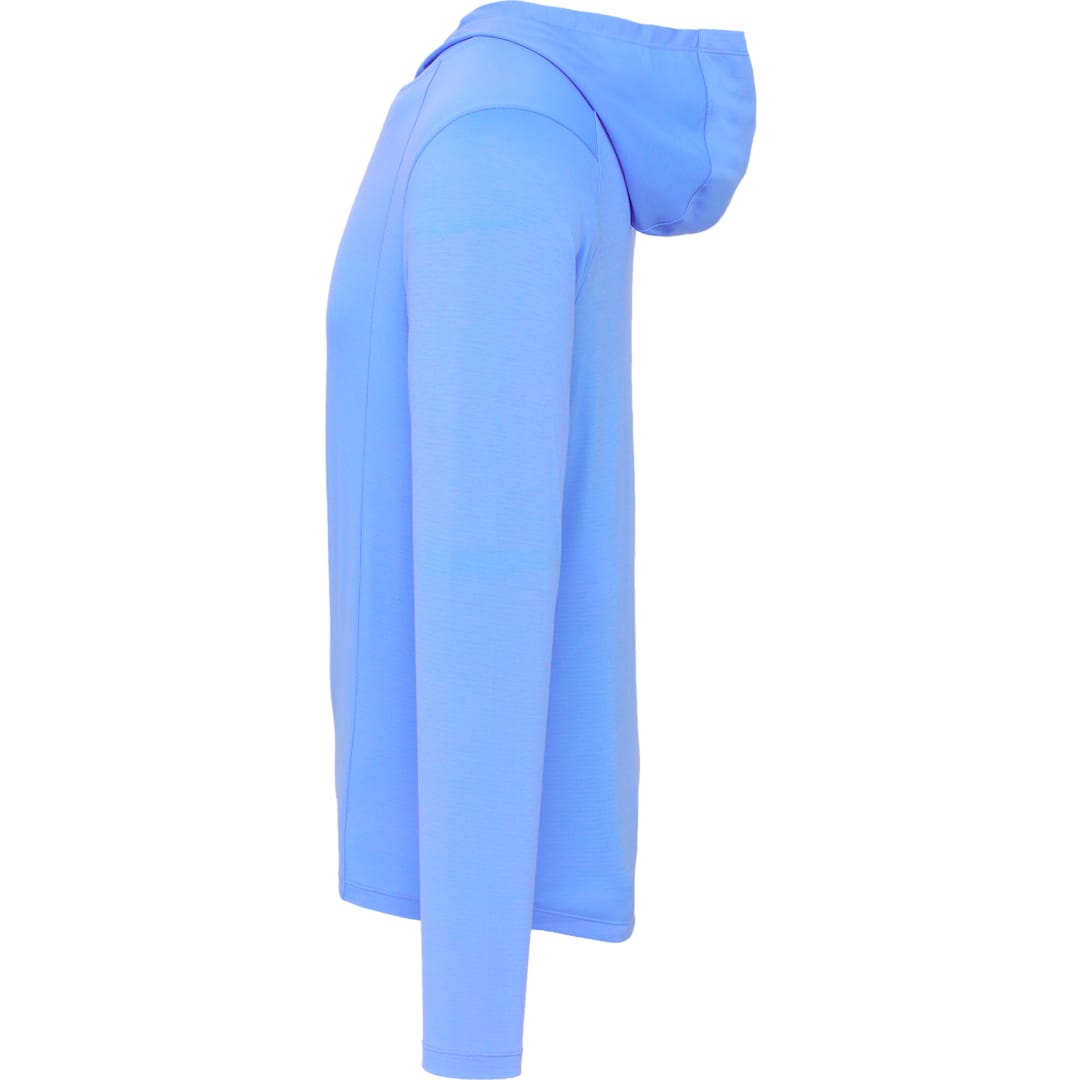 Left View of Blue IZU Everthing Performance Hoodie - Men's plain