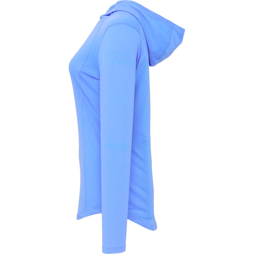 Left View of Blue IZU Everything Performance Hoodie - Women's plain