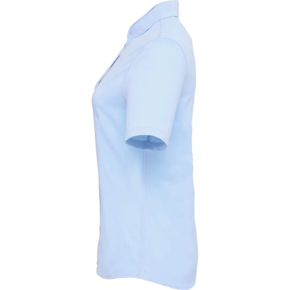 Left View of Blue TATRA Eco Short Knit Button Up Sleeve Shirt - Women's plain