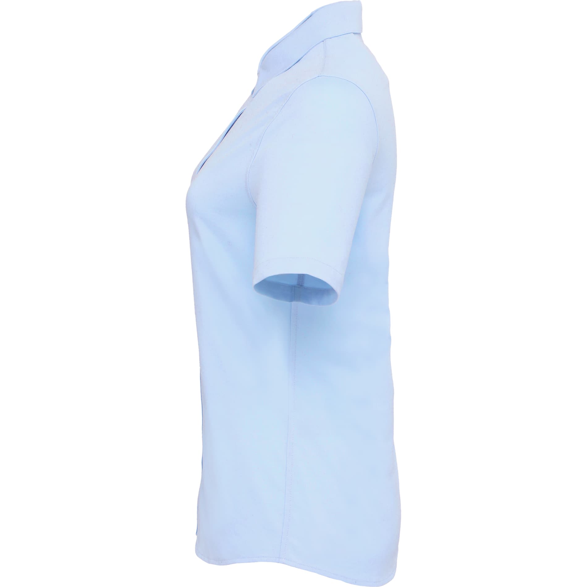 Left View of Blue TATRA Eco Short Knit Button Up Sleeve Shirt - Women's plain