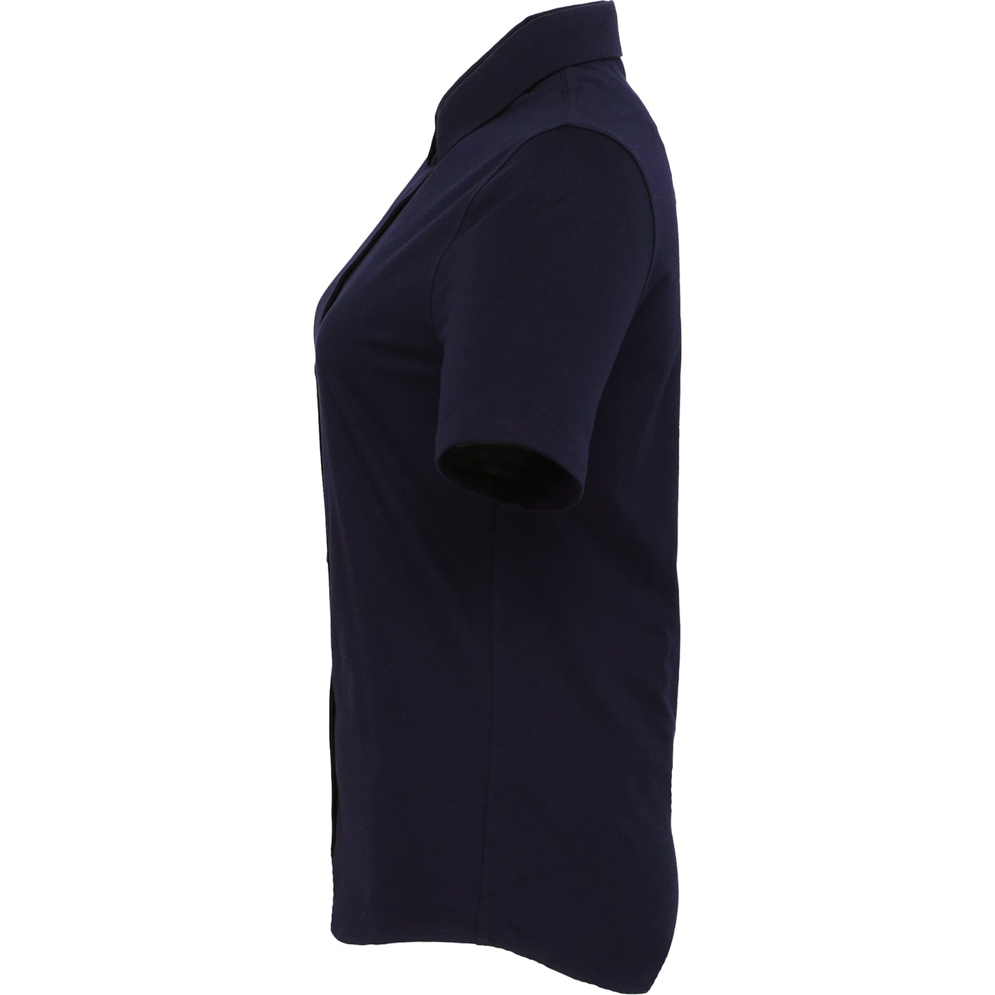 Left View of Blue TATRA Eco Short Knit Button Up Sleeve Shirt - Women's plain