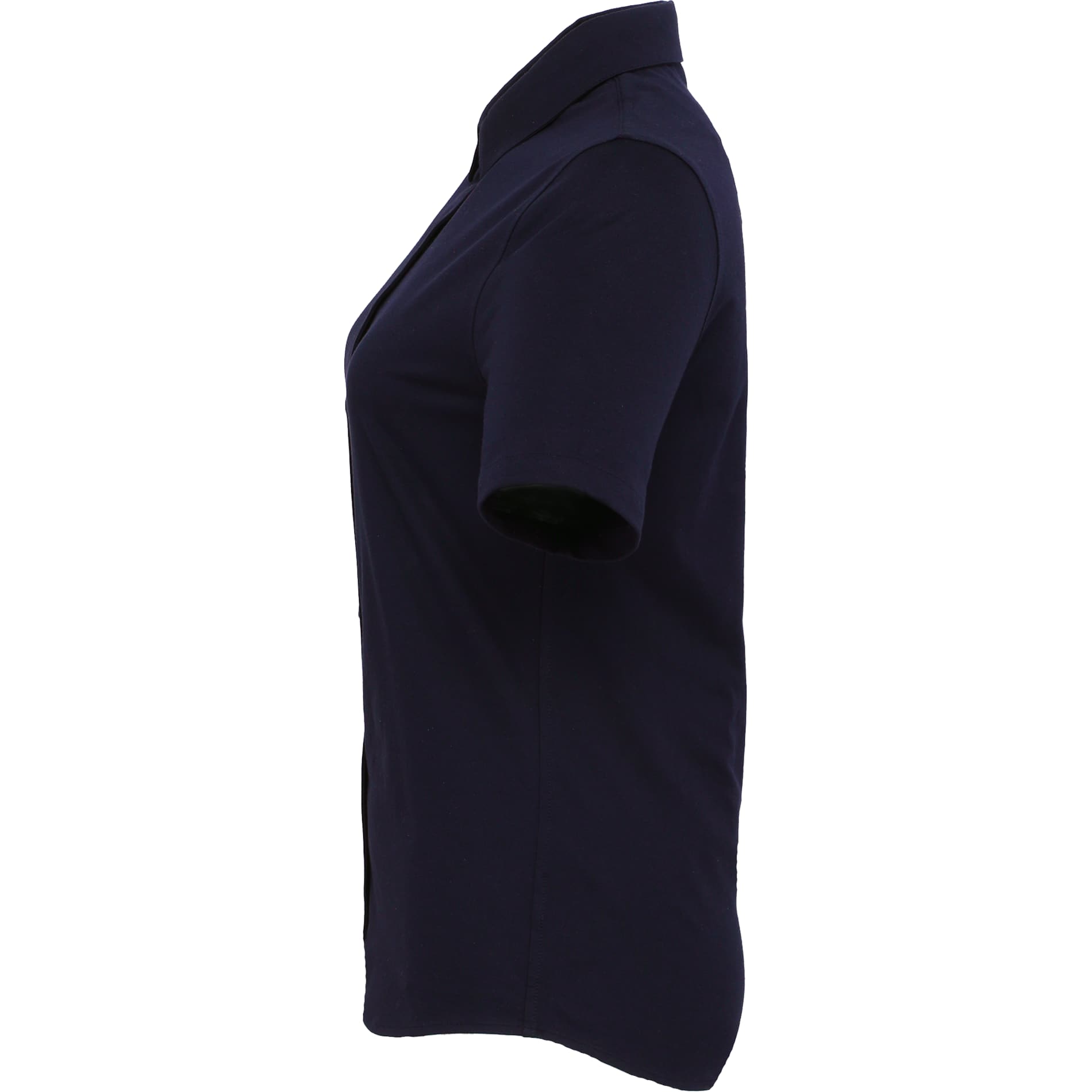 Left View of Blue TATRA Eco Short Knit Button Up Sleeve Shirt - Women's plain